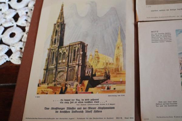 drei Farbdrucke - Metz, Budapest und Straßburg - Volksdeutsches Kameradschaftsopfer der deutschen Jugend 1940/41